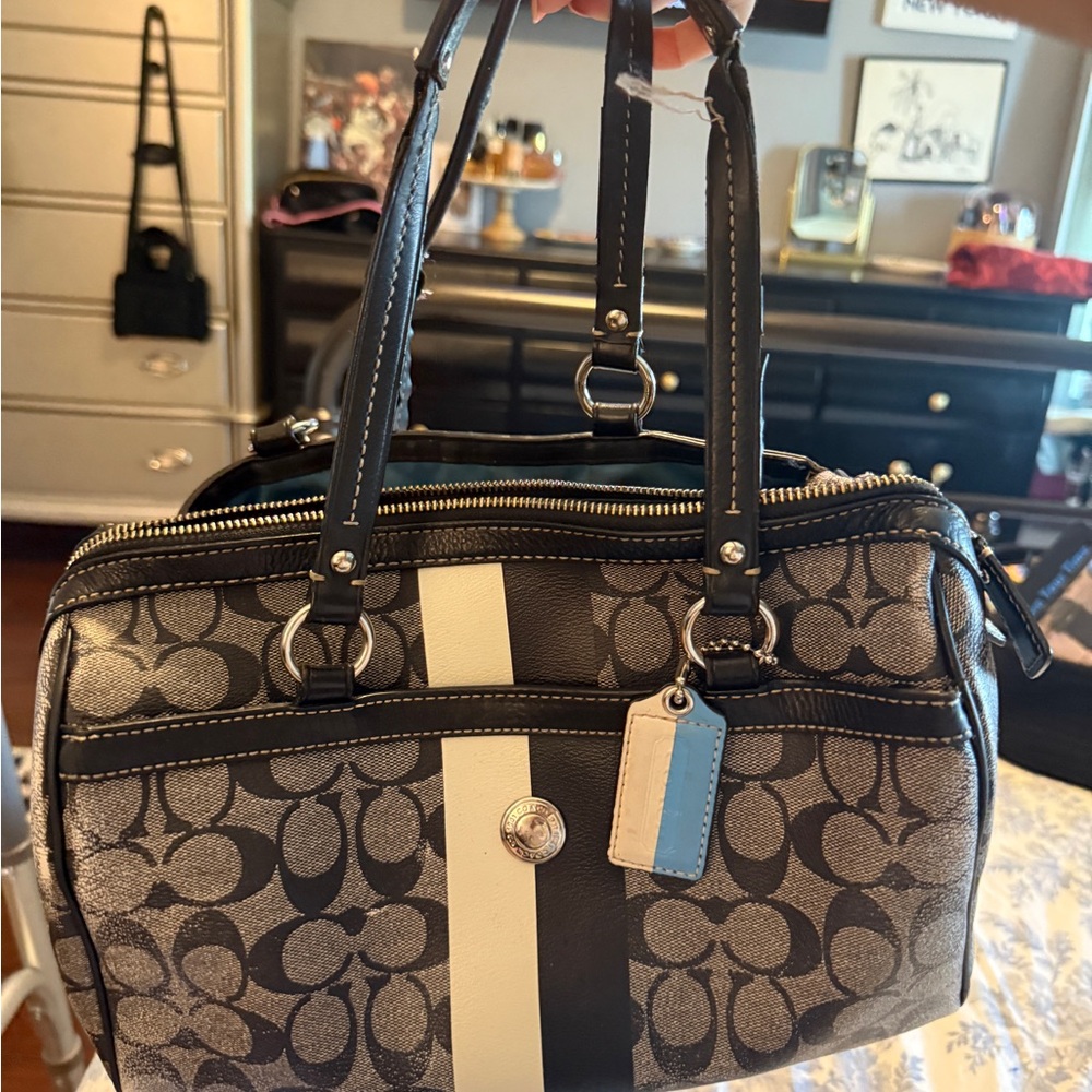 Coach Black and White Satchel with Signature Design